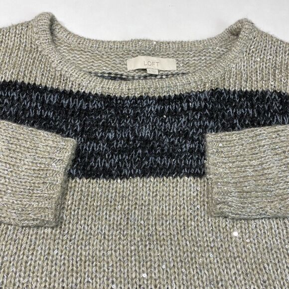 LOFT Striped Sequin Sweater Sz Small Multicolor Long Sleeve Wool/Alpaca Blend - Picture 3 of 8